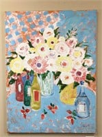 Oil painting of flowers in vases still life
