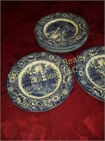 Eight Liberty Blue Historic Scenes Plates