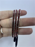 3 Red Rhinestone Bangle Bracelets