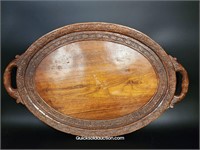 Carved Wood Serving Tray 21" L. Handle To Handle