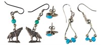 Sterling Turquoise, Beaded & Wolf Earrings (3)