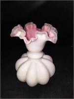 Fenton Peach Blow Melon Vase - 8"