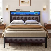 HAUSOURCE LED Bed Frame Full Size with Storage Hea