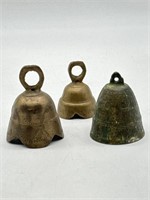 Vintage Trio of Small Brass Bells 2" to 2.5"