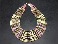 Seed Bead Multi Strand Pink/Ivory/Gold Necklace