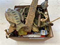 Box with fishing decor, and lures