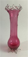 14” Footed English Cranberry Glass Vase