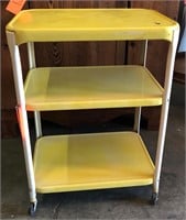 Yellow and WHite rolling three shelf metal cart