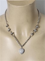 Toggle Heart & Ring Necklace with Rhinestones SteG