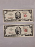 2 - $2.00 Red Seal Bills