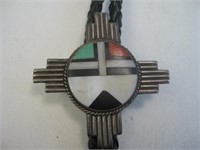 Zuni Sun Face Multi Stone Inlay Bolo Tie - Tested