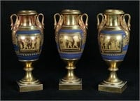 3 Urn Form Porcelain 2 Handled Vases