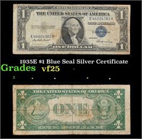 1935E $1 Blue Seal Silver Certificate Grades vf+