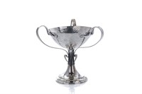 JAMES DIXON HAND-HAMMERED THREE HANDLED CUP, 354g