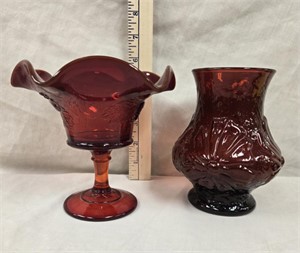 Vintage LG Wright Ruby Red Compote & Flower Vase