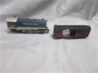 train engine and box car .