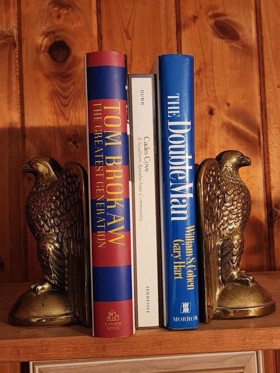 Brass Eagle Bookends With Garry Harts Auto in book