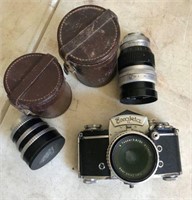 Vintage Exacta Iia Camera w/ 2 Extra Lenses