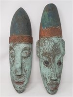 Pair of vintage African carved wood wall masks
