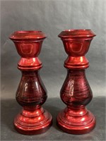 Vidrios San Miguel Ruby Red Candle Holder Pair