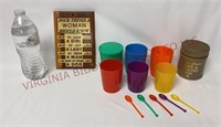 Mid Century Humorous Key Rack, Cup & Spoon Set