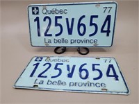 1977 Pair of Quebec License Plates