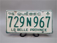 1975 Quebec License Plate