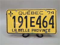 1974 Quebec License Plate