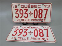 1973 Pair of Quebec License Plates