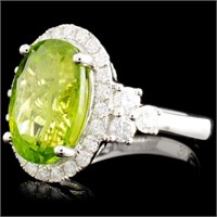 5.95ct Peridot & 0.88ctw Diam Ring in 14K Gold