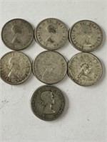 7 Canada Silver Quarters: 1958, 1960(2), 1961(2),