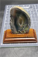 Brazilian Agate On Stand W/ Dragon Painting