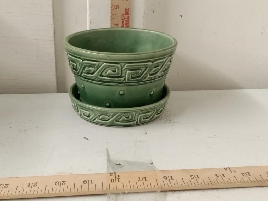 1940's McCoy pottery 4" x 6" green Greek Key