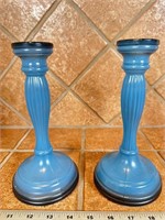Vintage blue glass candleholders