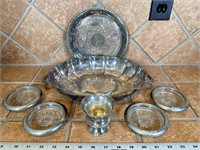 Vintage silver plate serving dish coasters plate