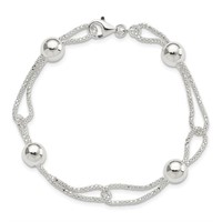 Silver Fancy Bead Ball Multi Strand Bracelet