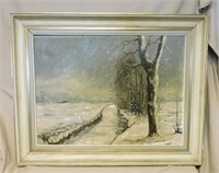 Wintry Landscape Oil on Canvas, Signed.