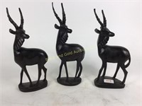 Three Wooden Antelope Figures