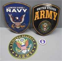 (3) U.S. Military tin signs and magnet, Army sign