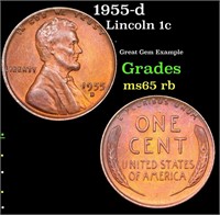 1955-d Lincoln Cent 1c Grades GEM Unc RB