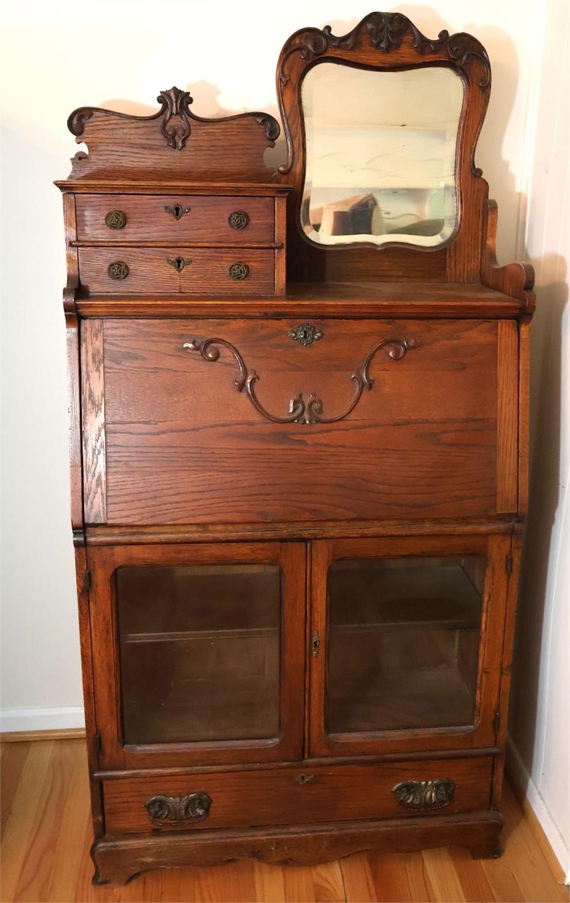 Antique Drop Front Oak Secretary/Bookshelf