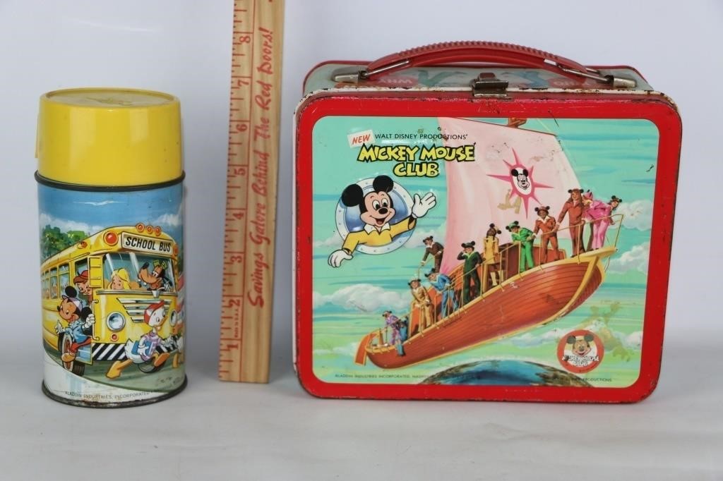 Vtg Mickey Mouse Club Metal Lunch Box & Thermos