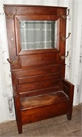 19th C walnut hall bench with mirror, 39x14x76"h,