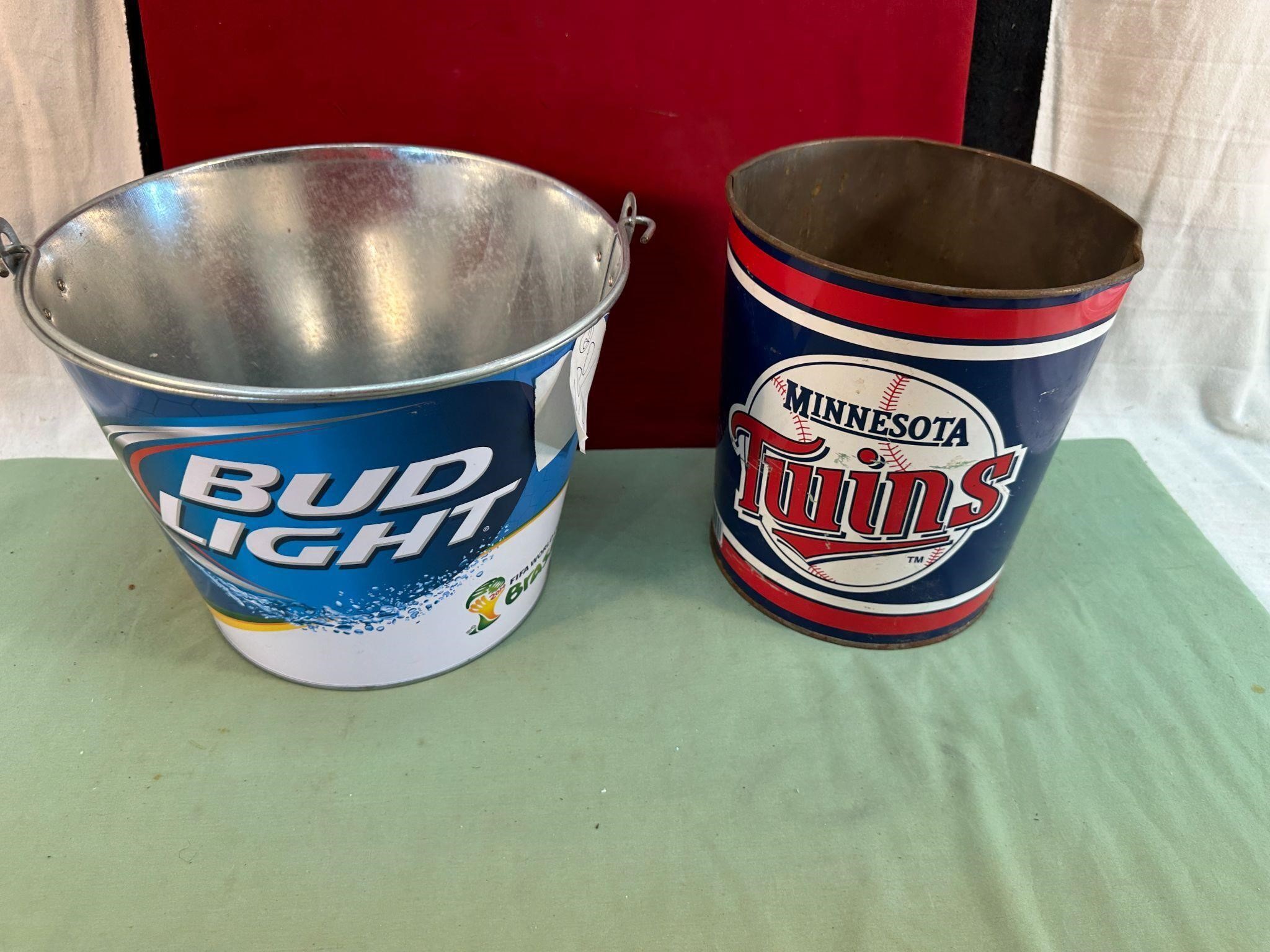 BUD LIGHT & MINNESOTA TWINS METAL BUCKETS