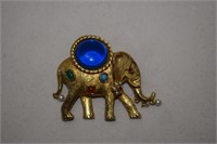 Gold Tone Elephant Brooch w/ Stones