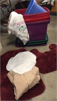 6 Storage Containers & 5 Lids, Bath Rugs,