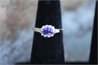 925 Sterling Silver Amethyst & Sapphire Ring