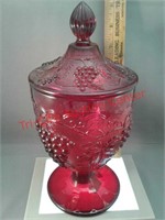 Imperial Glass red candy dish with lid 9" grape