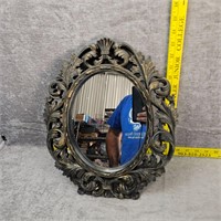 Ornate Black & Gold Oval Framed Mirror