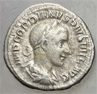 Gordian III 238 - 244 AD Silver Denarius with Sa